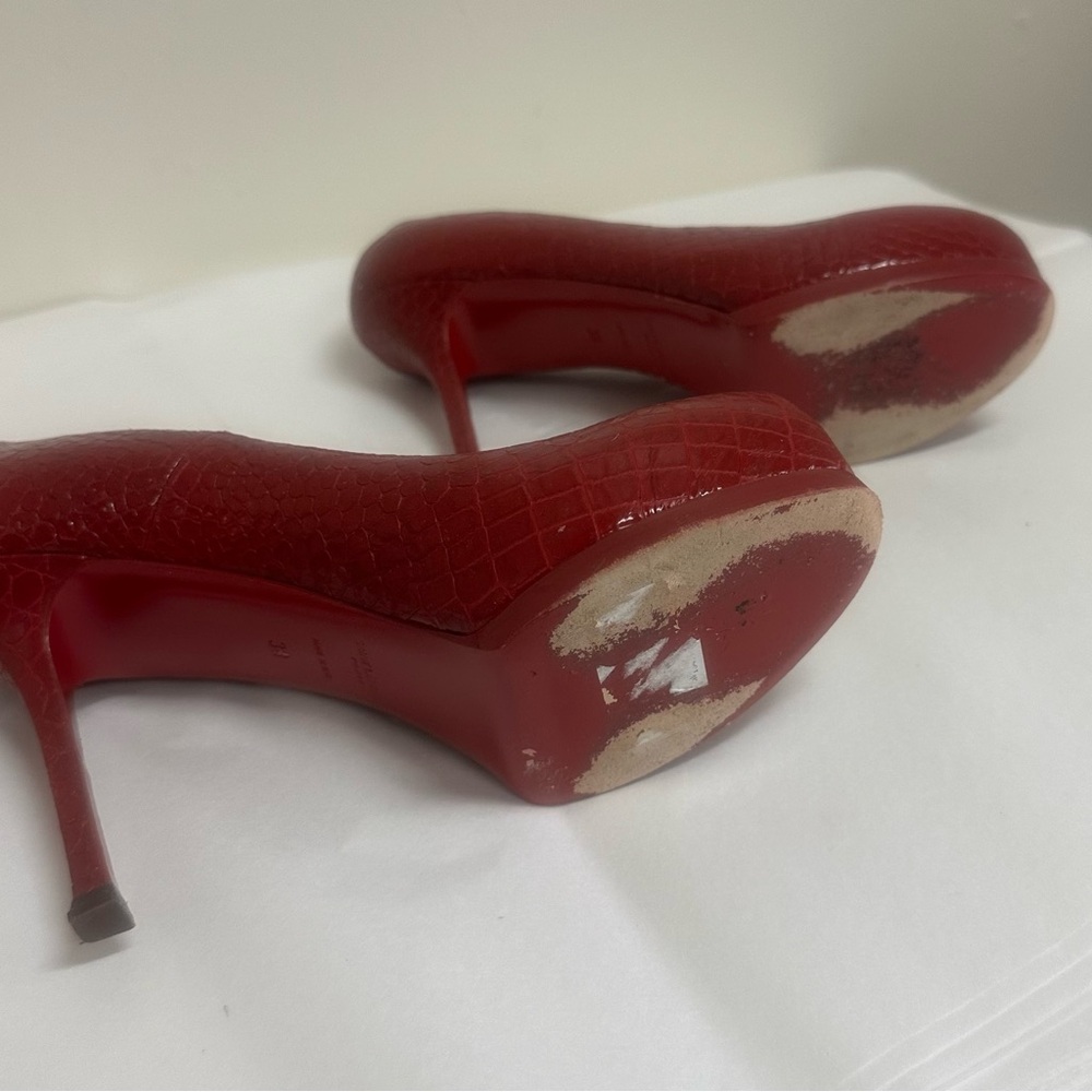 ❤️Saint Laurent “Tribtoo” Red Croc-Embossed Platform Stiletto Pumps | EU 38 - Picture 5 of 10